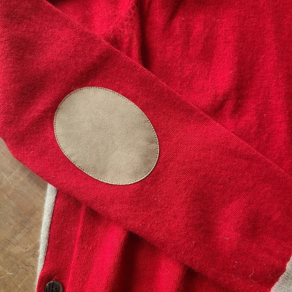 J. Crew Womens Elbow Patch Wool Blend Red/Tan Crew‎ Neck Pullover Size M